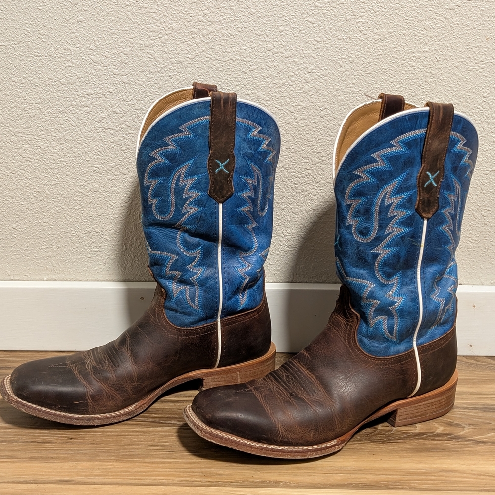 Men's Blue and Brown Western Boots